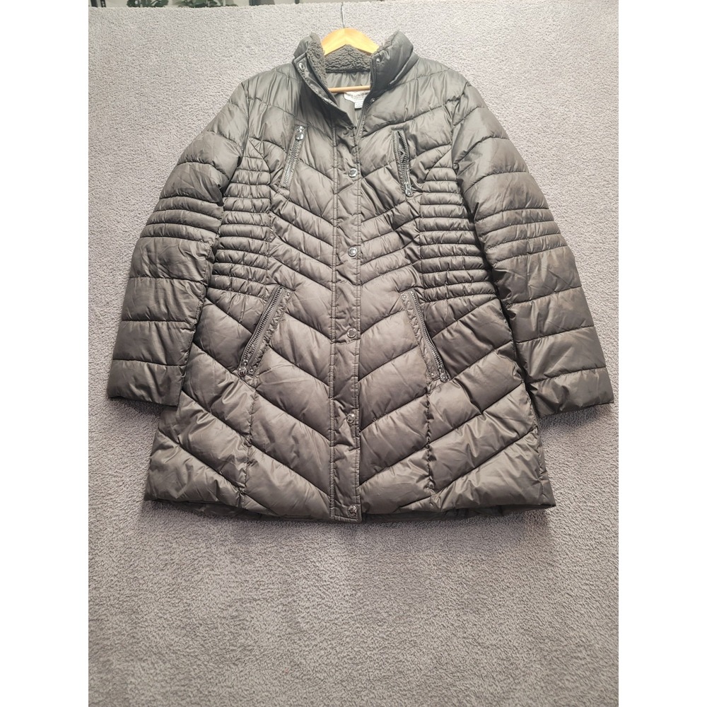 Laundry by Shelli Segal‎ Women's XL Gray Quilted Puffer Coat Jacket Chevron